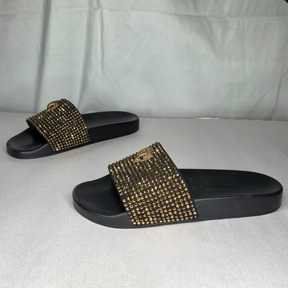 Kurt Geiger Women's Meena Eagle Gold Studded Slides Sandals - Picture 2 of 7